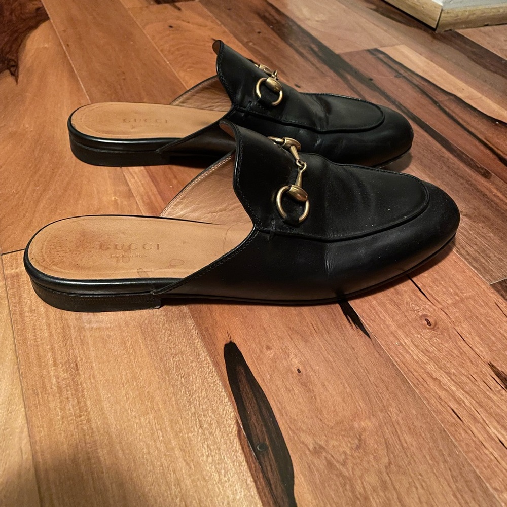 Gucci Black Leather Horsebit Mules